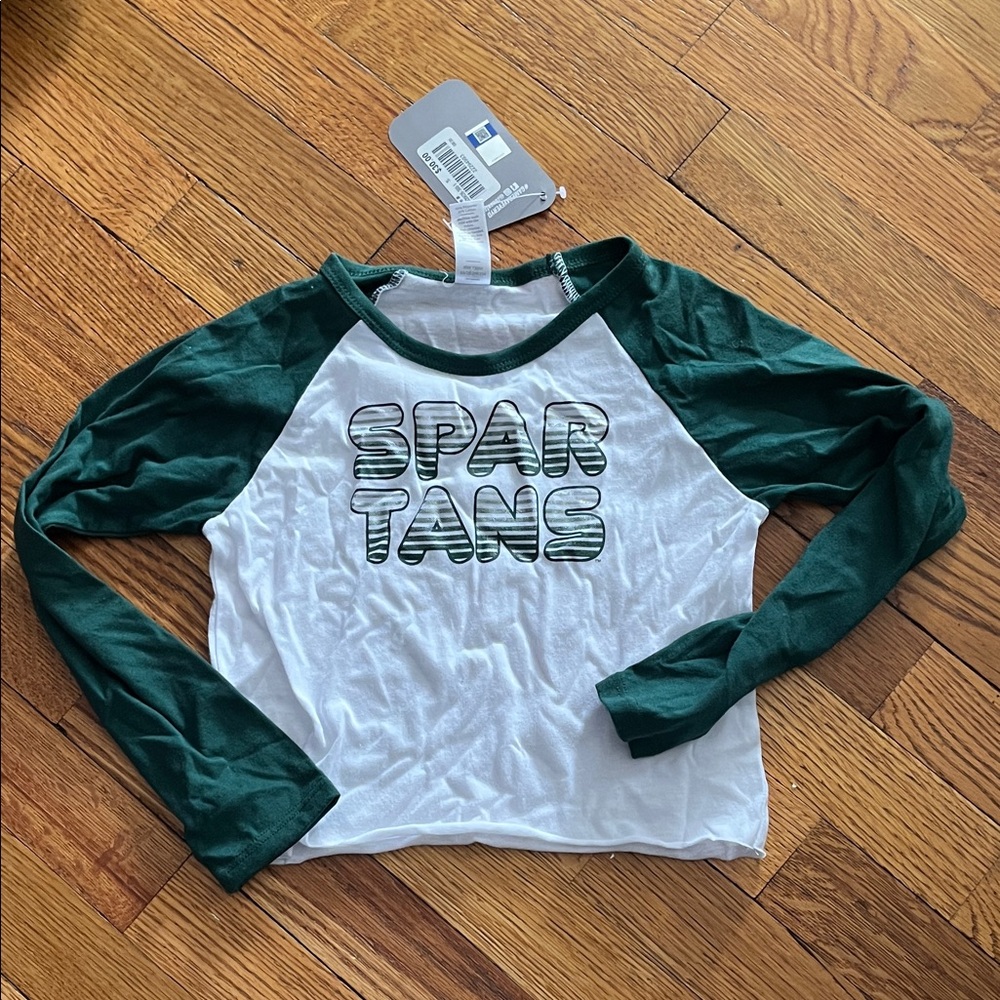 Green and White Long Sleeve Spartans Shirt